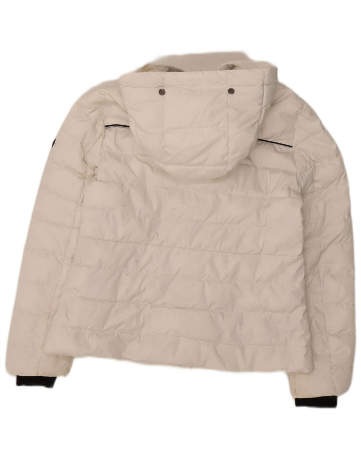 Giacca imbottita con cappuccio da donna Superdry UK 14 grande poliestere bianco