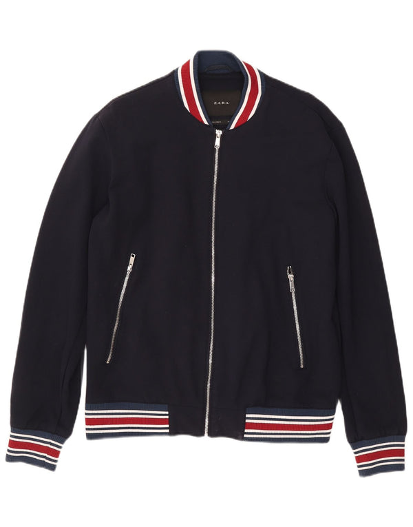 Giubbotto bomber da uomo Zara UK 40 Large in viscosa a righe blu navy