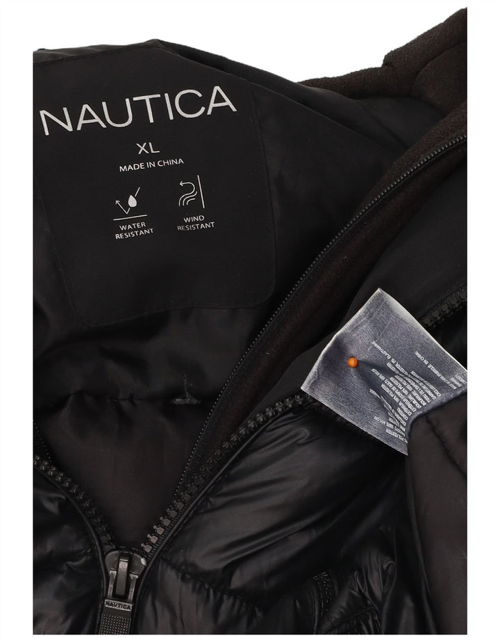NAUTICA Mens Hooded Padded Jacket UK 42 XL Black Polyester