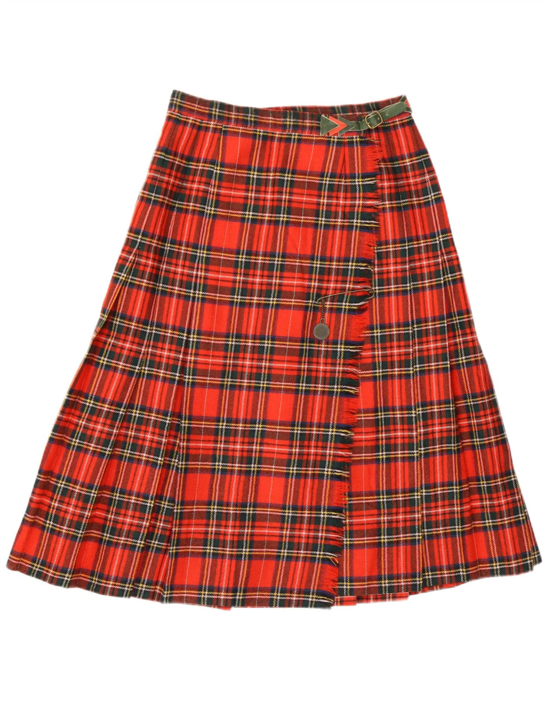 Gonna a portafoglio da donna vintage IT 42 media W26 lana vergine scozzese rossa
