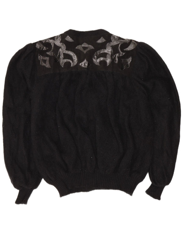 Maglione cardigan vintage da donna con motivo astratto UK 20 2XL Nero retrò