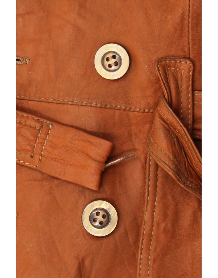 Cappotto in pelle doppiopetto vintage da donna UK 14 Marrone medio