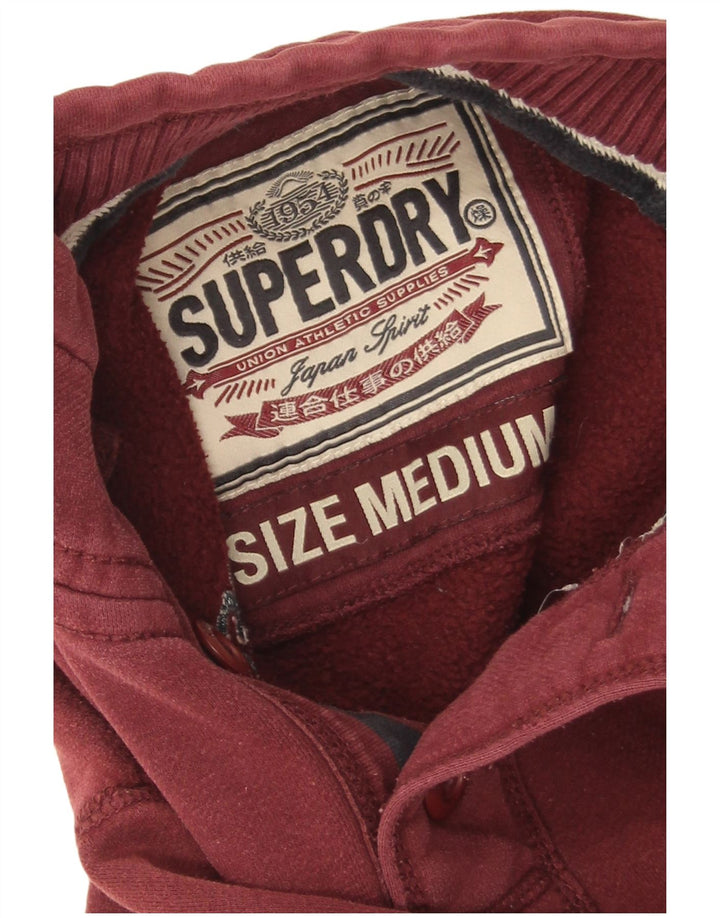Felpa da uomo con collo abbottonato Superdry, cotone bordeaux medio
