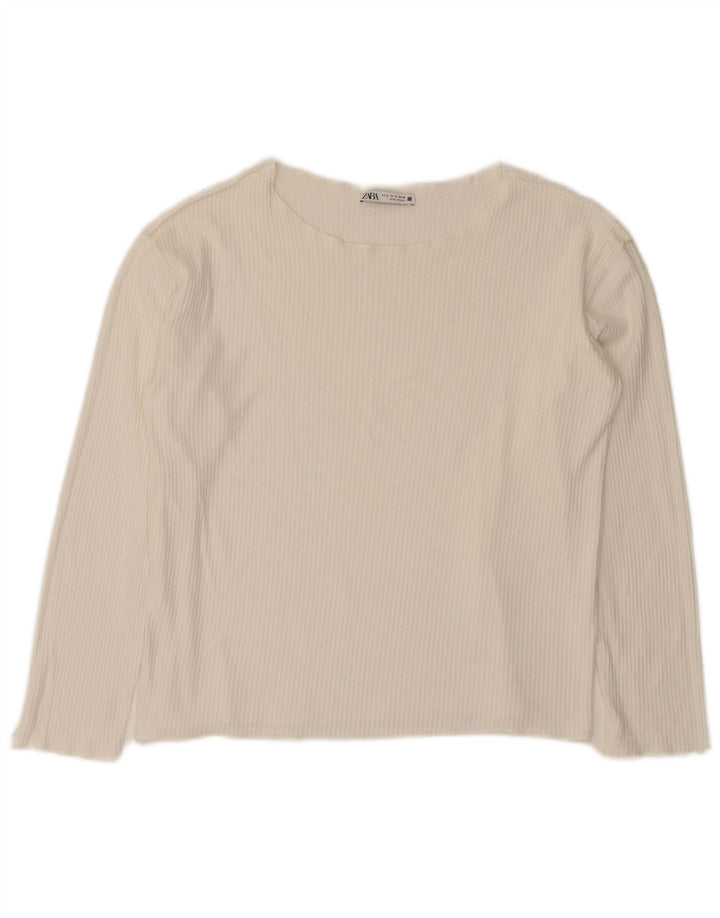Top corto oversize da donna Zara a maniche lunghe UK 10 piccolo bianco