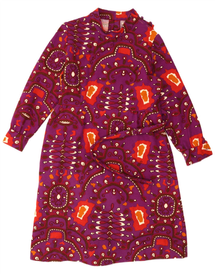 Abito a trapezio vintage da donna con motivo astratto UK 12 viola medio