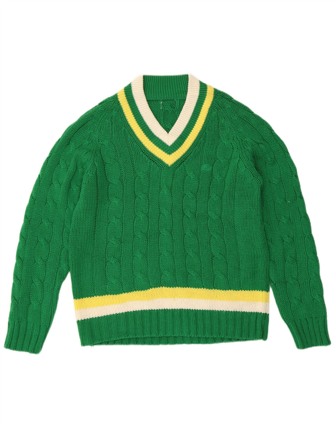 Maglione maglione con scollo a V da donna VINTAGE UK 16 grandi strisce verdi