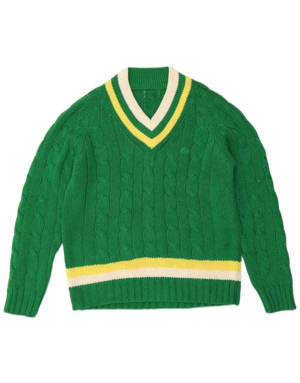 Maglione maglione con scollo a V da donna VINTAGE UK 16 grandi strisce verdi