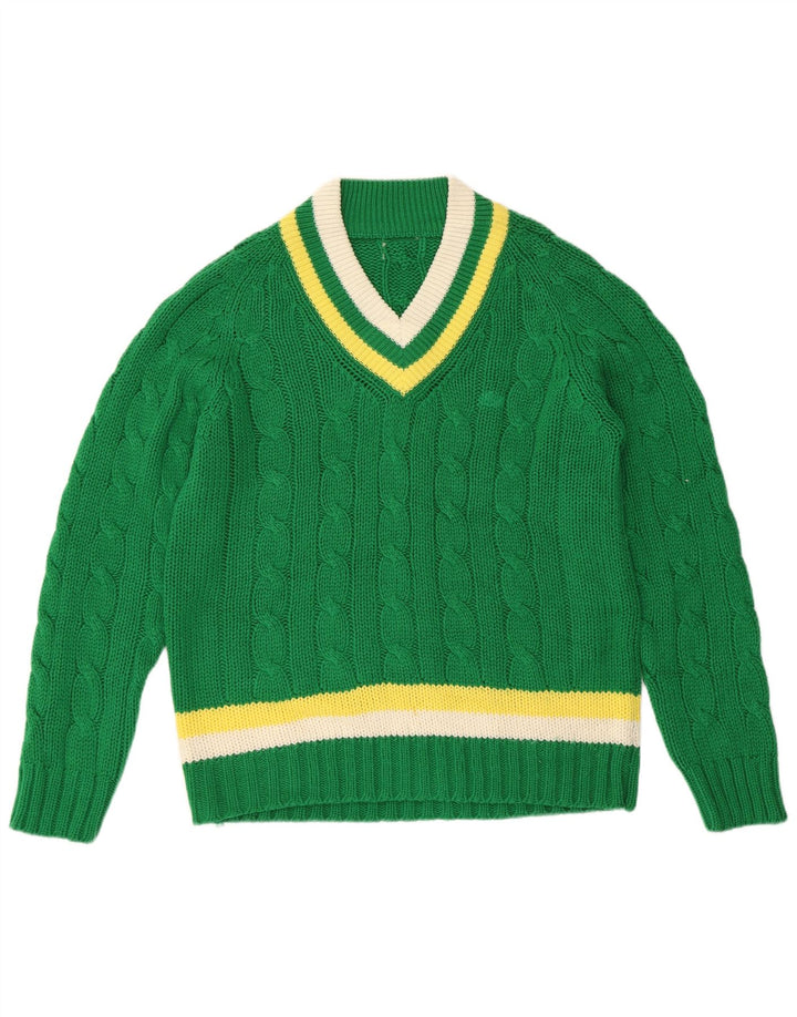Maglione maglione con scollo a V da donna VINTAGE UK 16 grandi strisce verdi