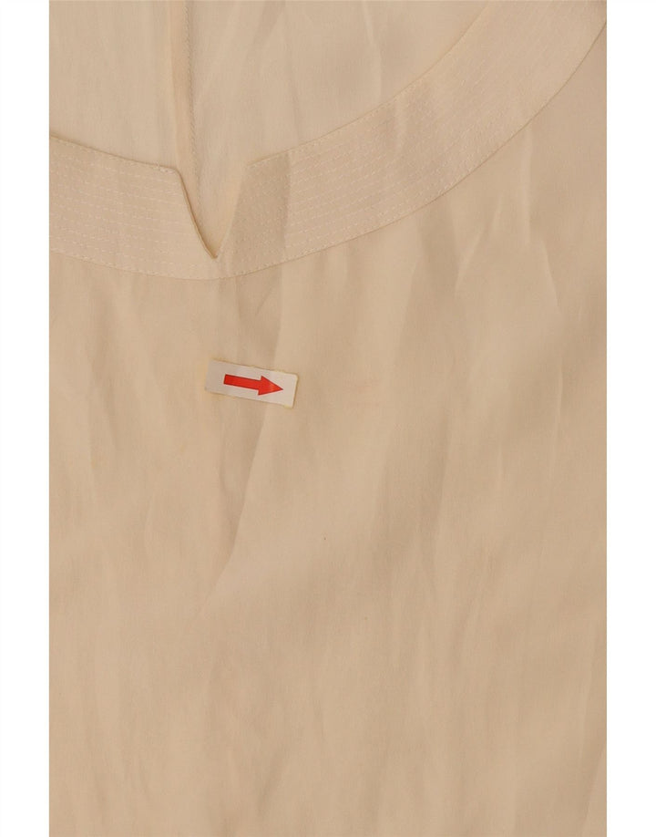 Camicetta senza maniche corta da donna vintage UK 14 grande seta bianco sporco