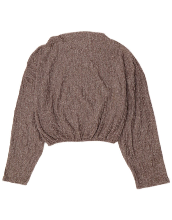 Maglione corto con scollo a barca da donna Zara UK 10 piccolo poliestere grigio