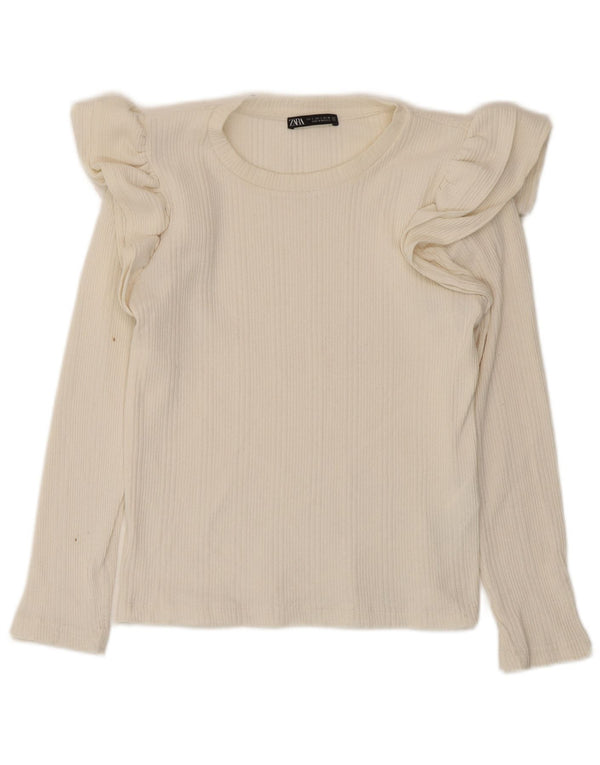 Top corto da donna Zara a maniche lunghe UK 8 piccolo in cotone bianco sporco