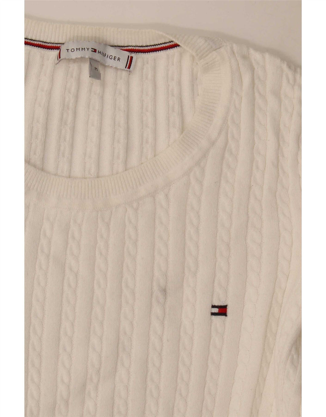 Maglione maglione girocollo da donna Tommy Hilfiger UK 14 cotone bianco medio