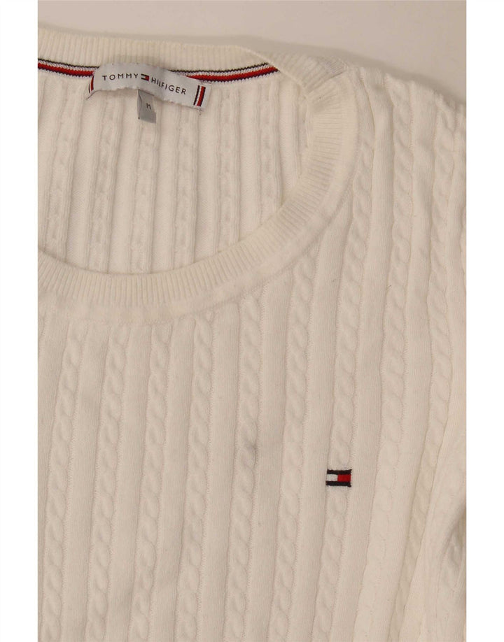 Maglione maglione girocollo da donna Tommy Hilfiger UK 14 cotone bianco medio