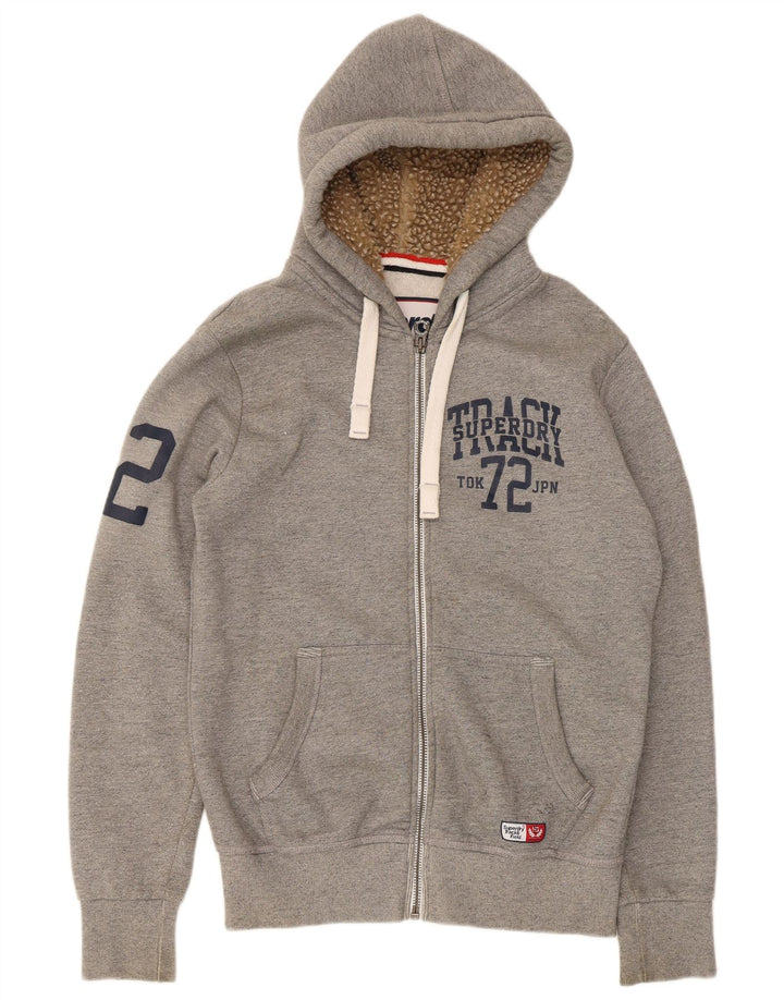 Maglione con cappuccio e zip grafica da uomo Superdry grande in cotone grigio