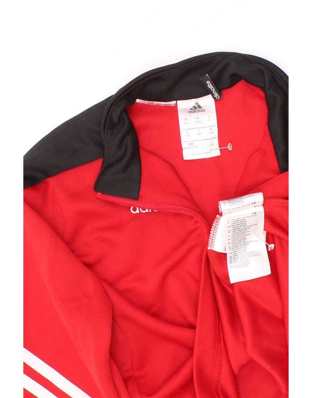 Top della tuta da ginnastica Adidas da ragazzo con zip e collo, 5-6 anni, XS, colore rosso