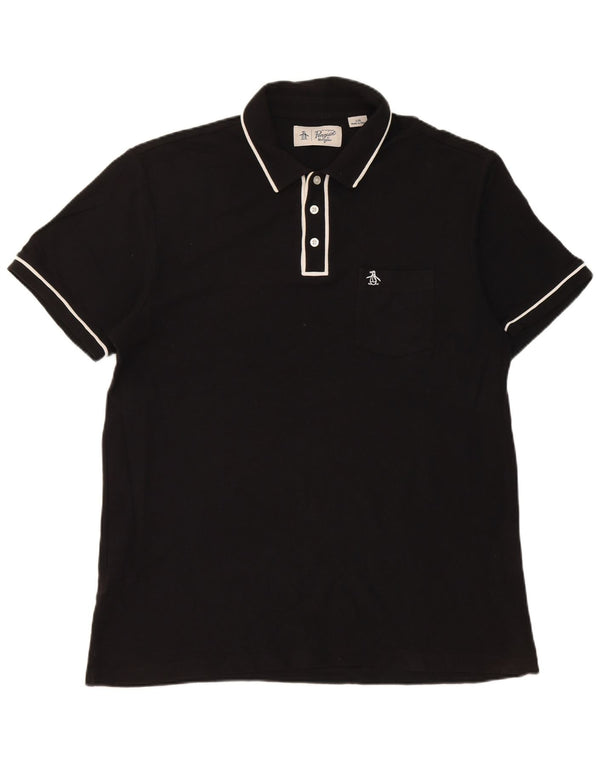 Polo da uomo a maniche corte, vestibilità regolare, Penguin, grande, in cotone nero