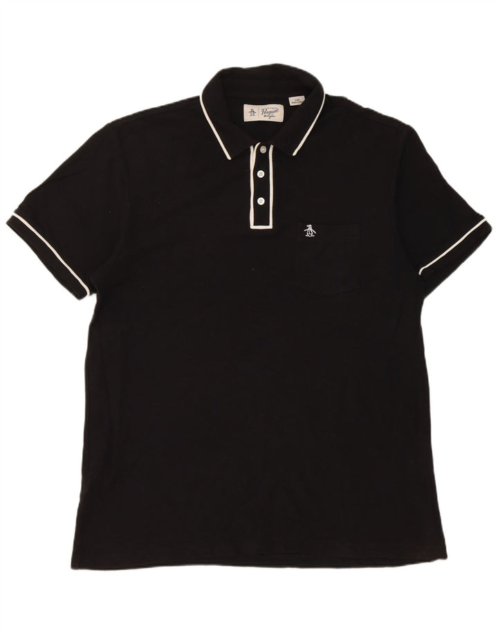 Polo da uomo a maniche corte, vestibilità regolare, Penguin, grande, in cotone nero