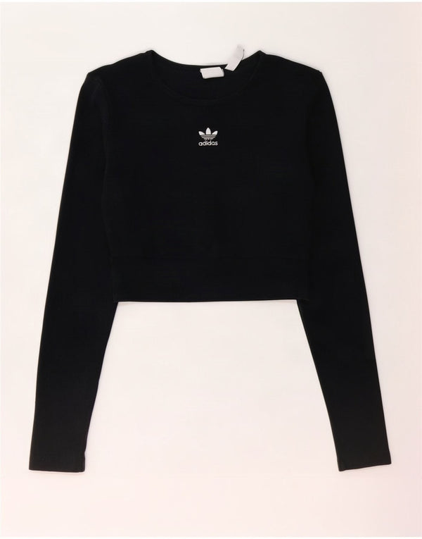 Adidas Top corto da donna manica lunga UK 12/14 Medio Nero Cotone