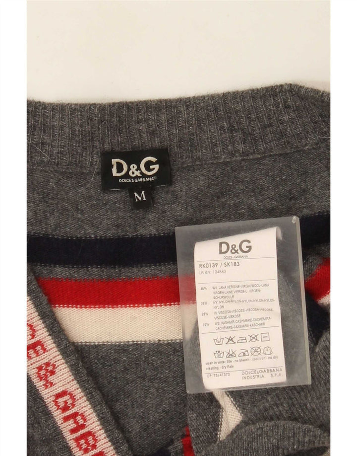 Dolce & Gabbana Maglione cardigan grafico da uomo in lana a righe grigio medio