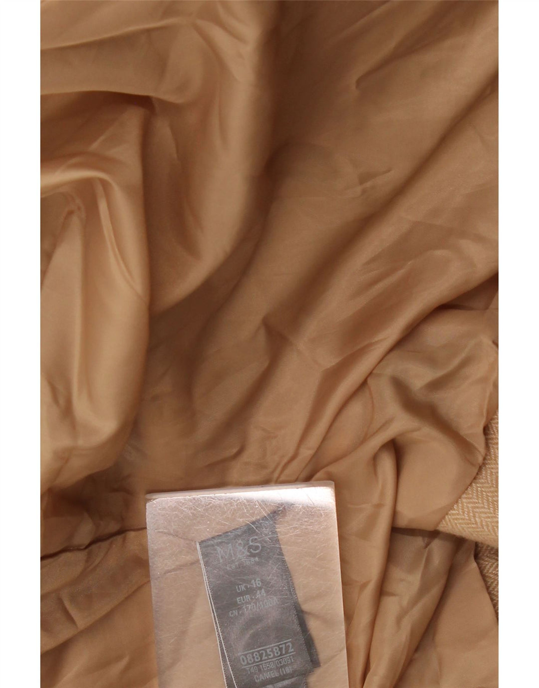 Cappotto da donna Marks & Spencer UK 16 Large Beige a spina di pesce in poliestere