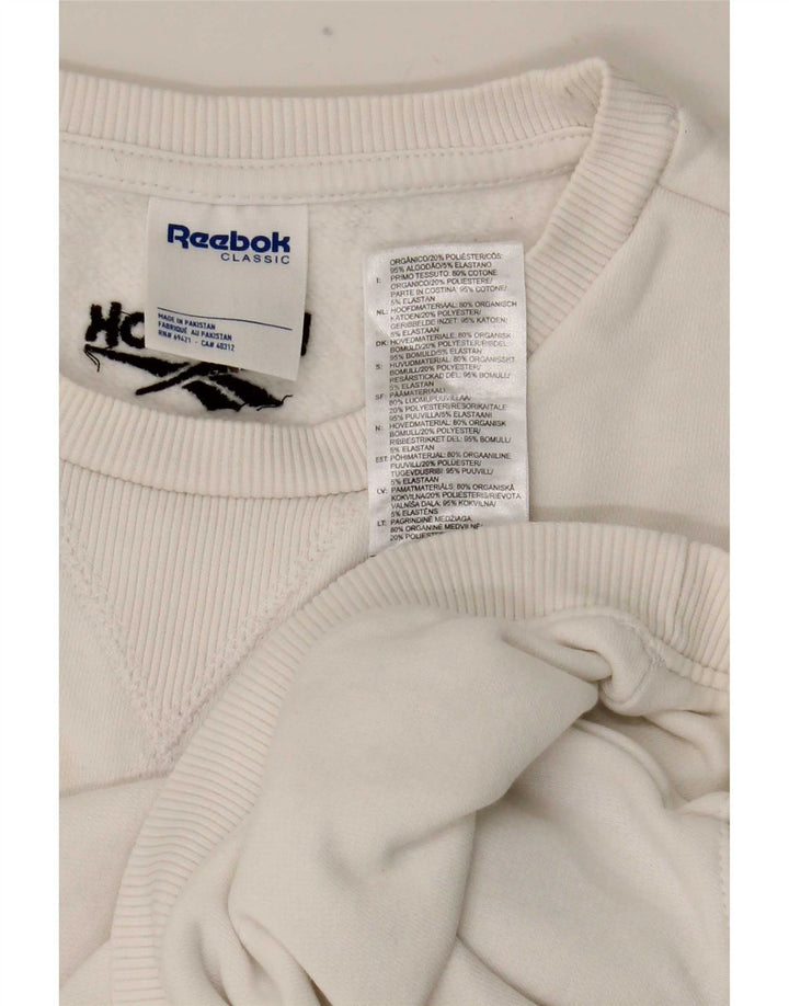 Felpa Reebok da donna con grafica corta, maglione, UK 8/10, piccola, poliestere bianco