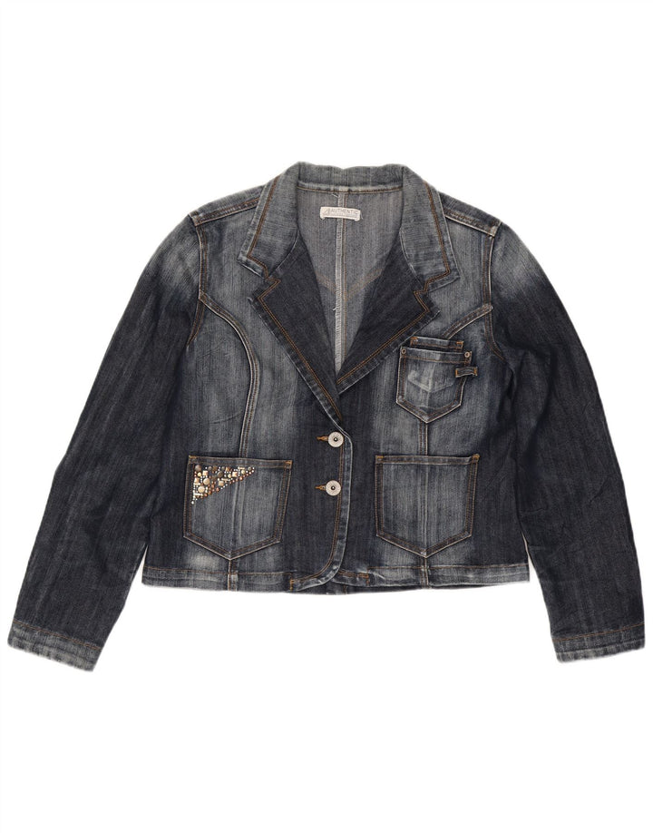 Giacca blazer in denim vintage da donna a 2 bottoni UK 14 blu navy medio