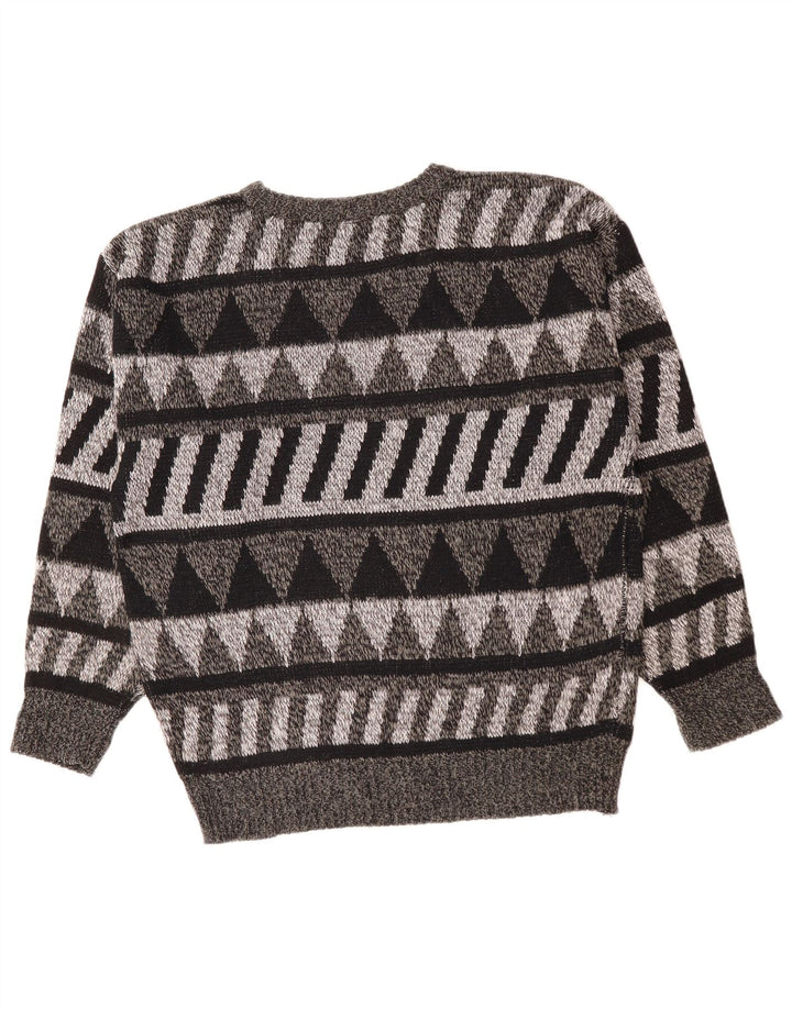 Maglione vintage da uomo girocollo IT 52 grande grigio geometrico