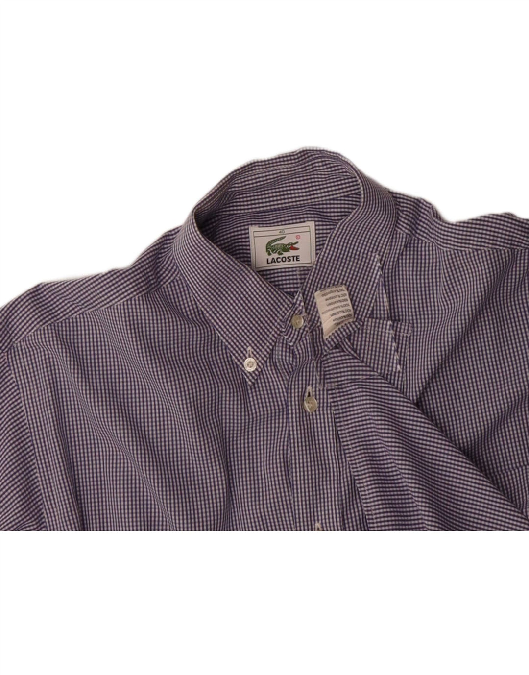 LACOSTE Mens Short Sleeve Shirt Size 40 Medium Navy Blue Check Cotton