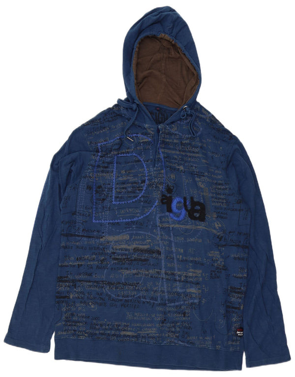 Desigual Uomo Felpa con cappuccio Grafica Top Manica lunga XL Blu Cotone