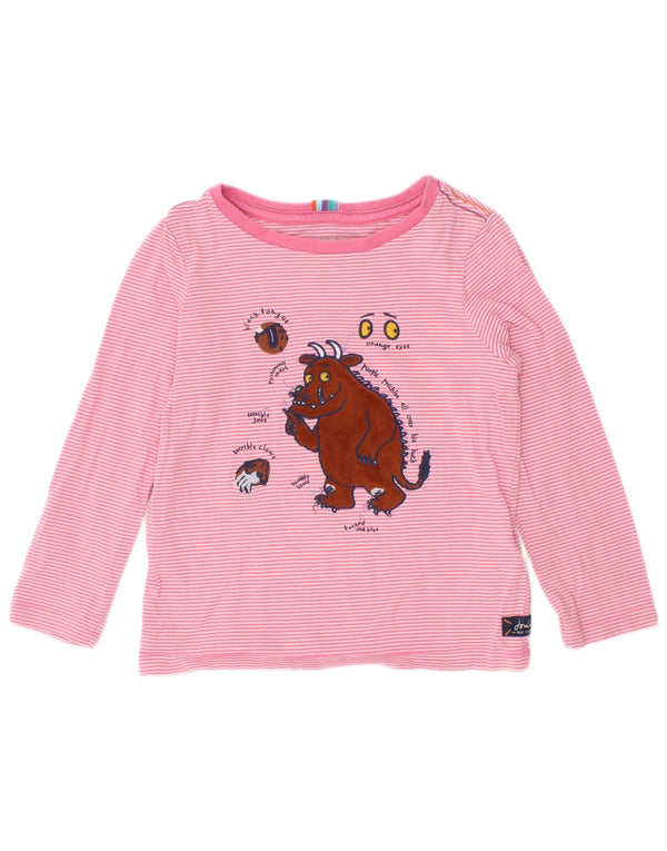 Joules Top grafico per ragazze a maniche lunghe 2-3 anni in cotone gessato rosa