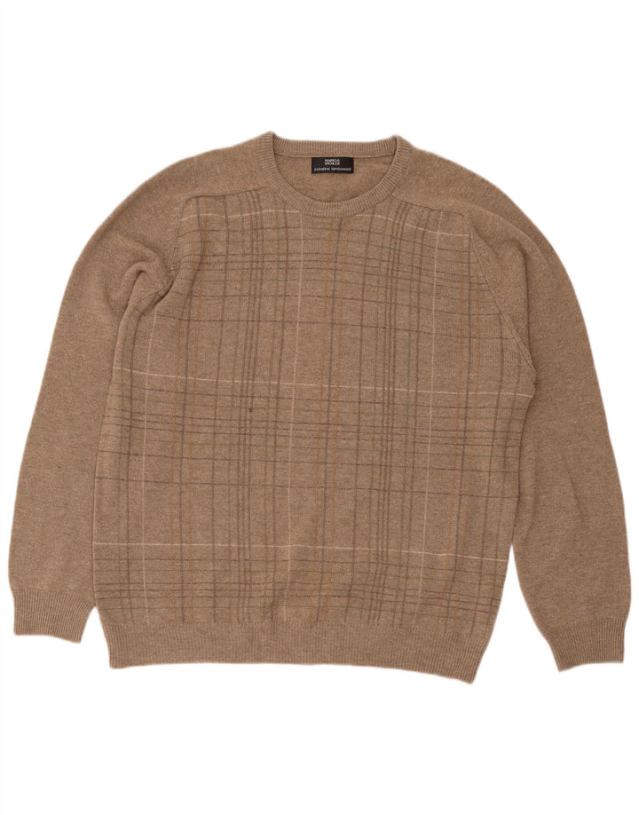 Maglione maglione girocollo da uomo Marks & Spencer in lana d'agnello a quadri beige medio