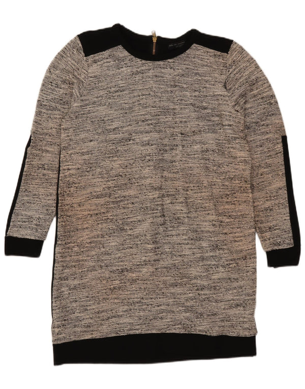 Abito maglione a maniche lunghe da donna Zara UK 14 Large in cotone color block grigio