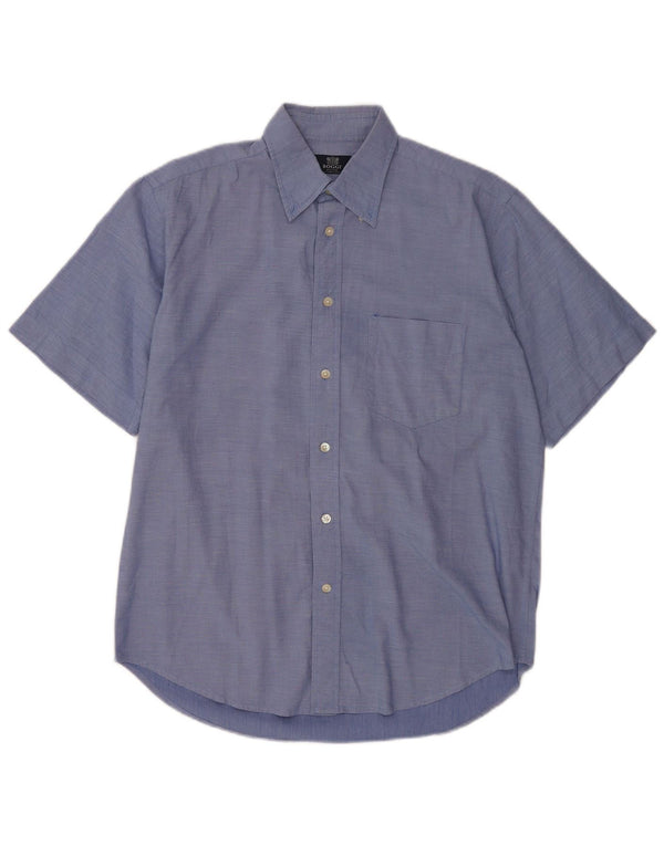 Camicia Boggi Milano a maniche corte da uomo in cotone blu medio