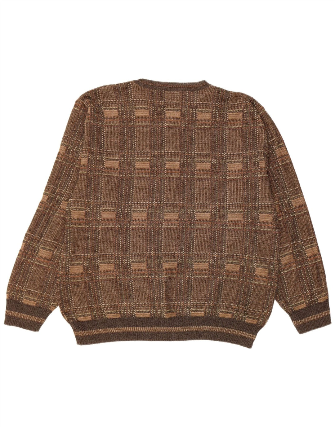 Maglione girocollo da uomo vintage a quadri marroni grandi