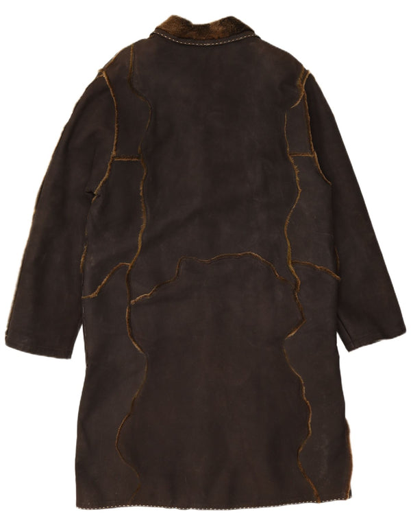 Soprabito in pelle scamosciata da donna VINTAGE UK 16 grande marrone