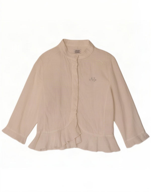 Armani Junior Camicia per ragazze con volant sul davanti 13-14 anni Lino bianco