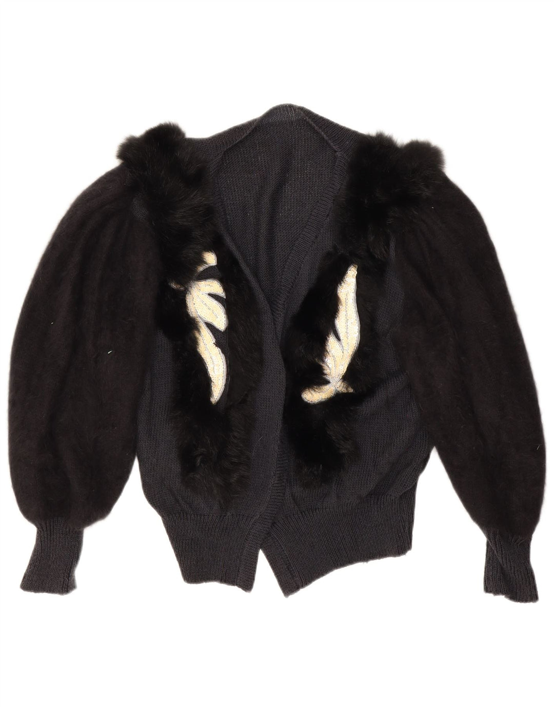 Maglione cardigan con motivo astratto da donna vintage UK 14 grande nero