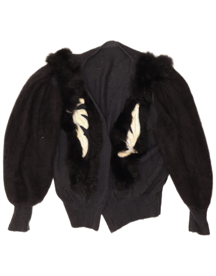 Maglione cardigan con motivo astratto da donna vintage UK 14 grande nero