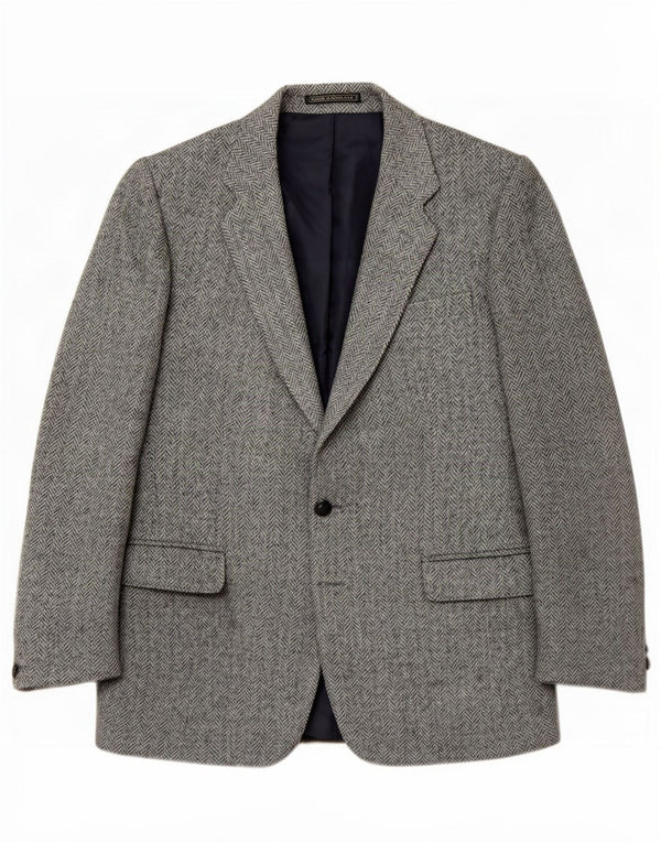 Giacca blazer da uomo in tweed Harris Charles Barker UK 40 grande spina di pesce blu