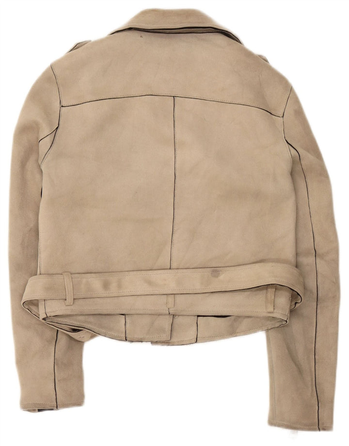 Giacca da motociclista corta da donna Zara UK 10 piccola in poliestere beige