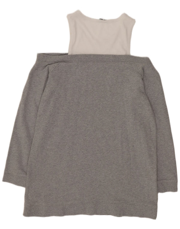 Felpa lunga da donna Dkny, maglione UK 16, grande, grigio, color block