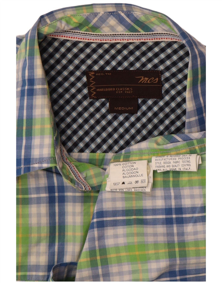 Camicia a maniche corte da uomo Marlboro Classics in cotone a quadri verde medio