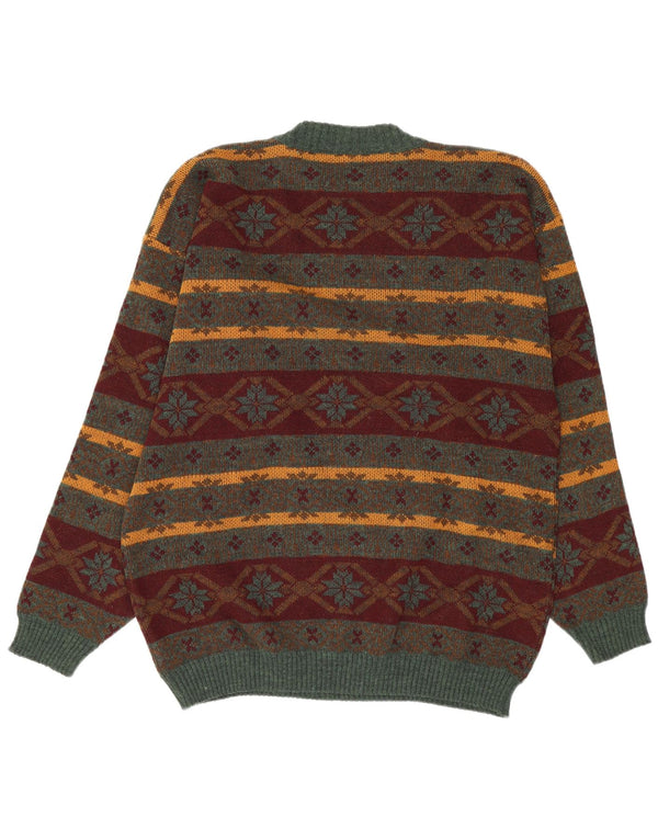 Maglione maglione girocollo da uomo vintage XL acrilico Fair Isle multicolore