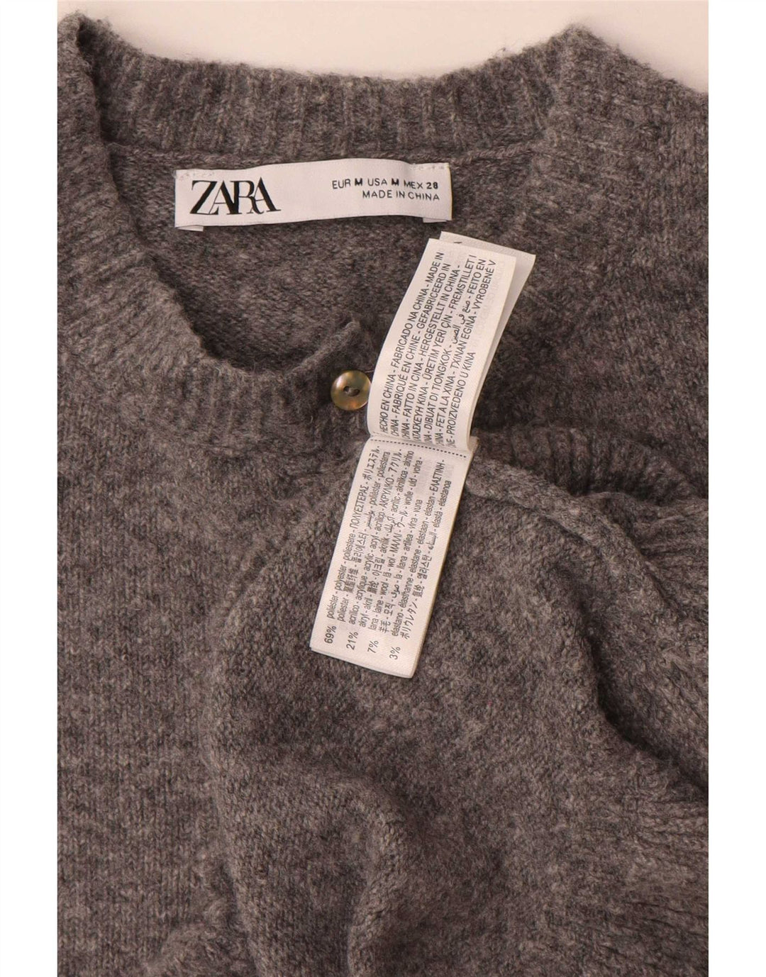 Maglione cardigan da donna Zara UK 14 Poliestere grigio medio