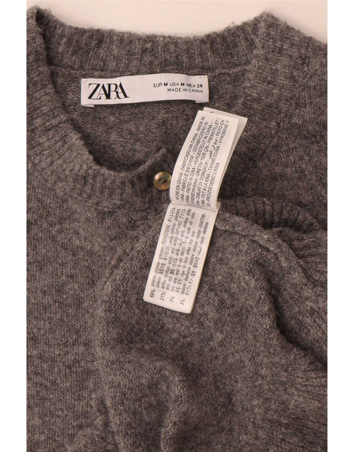 Maglione cardigan da donna Zara UK 14 Poliestere grigio medio