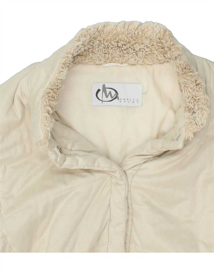 MARELLA Womens Padded Jacket UK 10 Small Beige Acrylic | Vintage Marella | Thrift | Second-Hand Marella | Used Clothing | Messina Hembry 