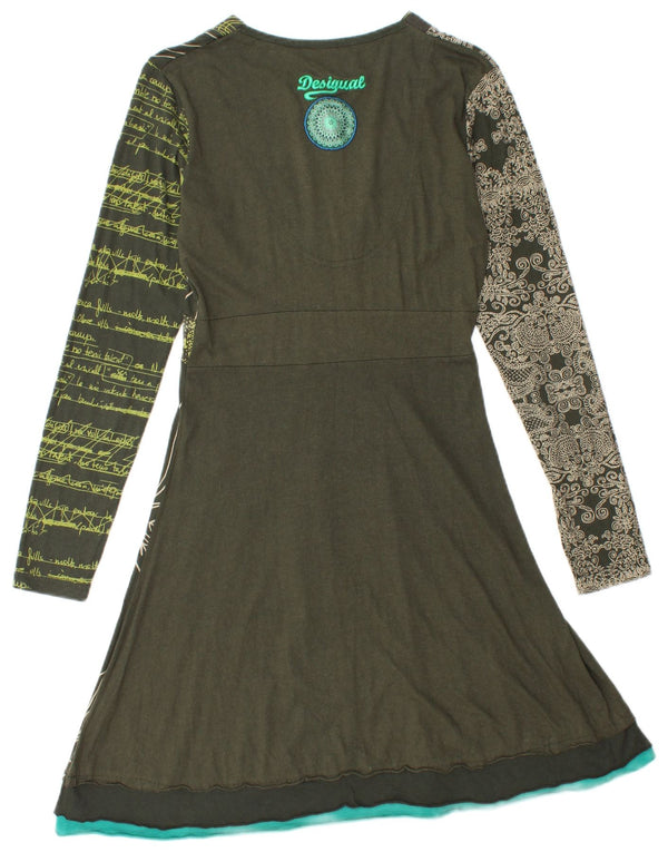 Desigual Abito da donna a linea A con grafica UK 12 Medio Cachi Cotone Paisley