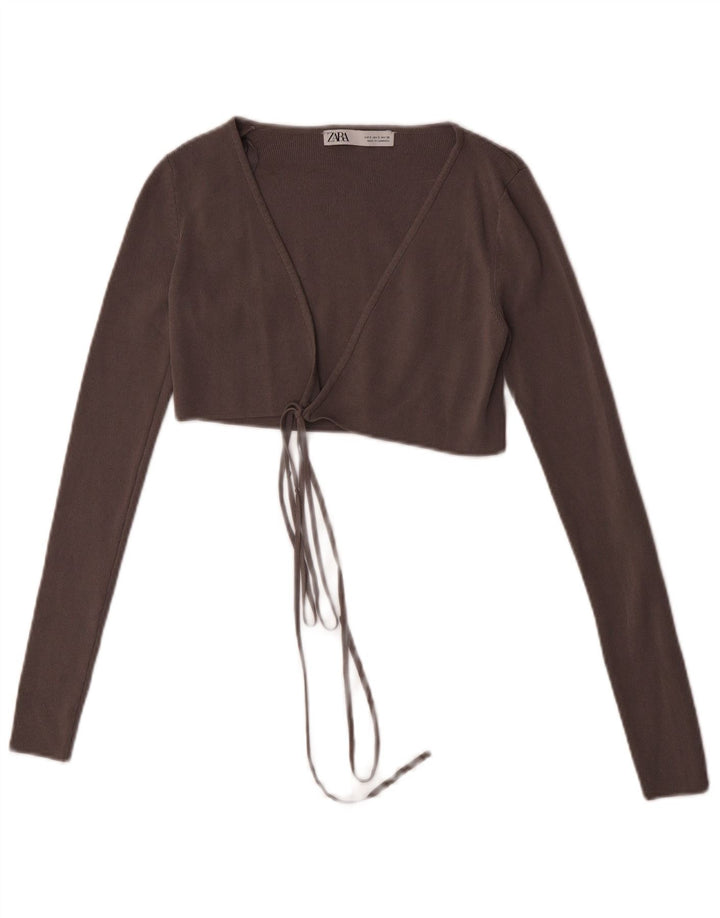 Top cardigan corto da donna Zara UK 8 piccolo in viscosa grigia