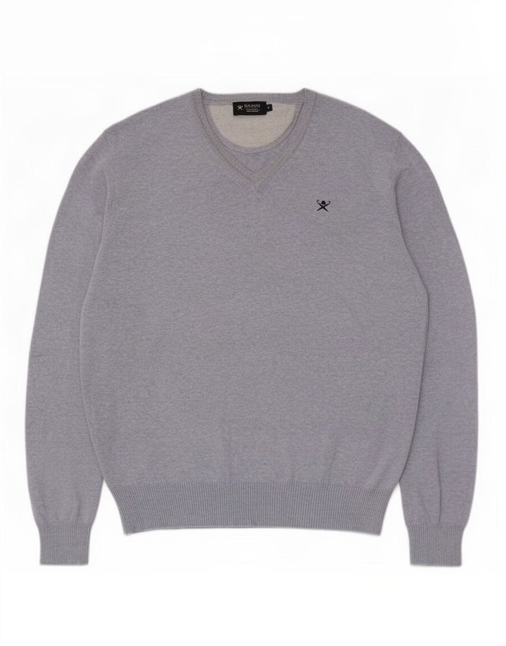 Maglione da uomo con scollo a V Hackett in cotone screziato blu medio
