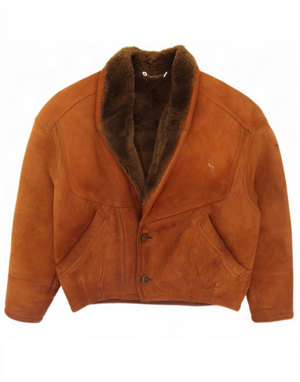 Giubbotto in shearling vintage da uomo IT 46 piccolo marrone